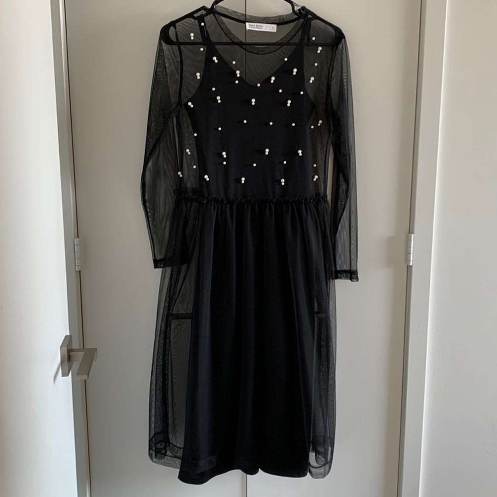 NEW ZARA sheer dress with Pearl detail